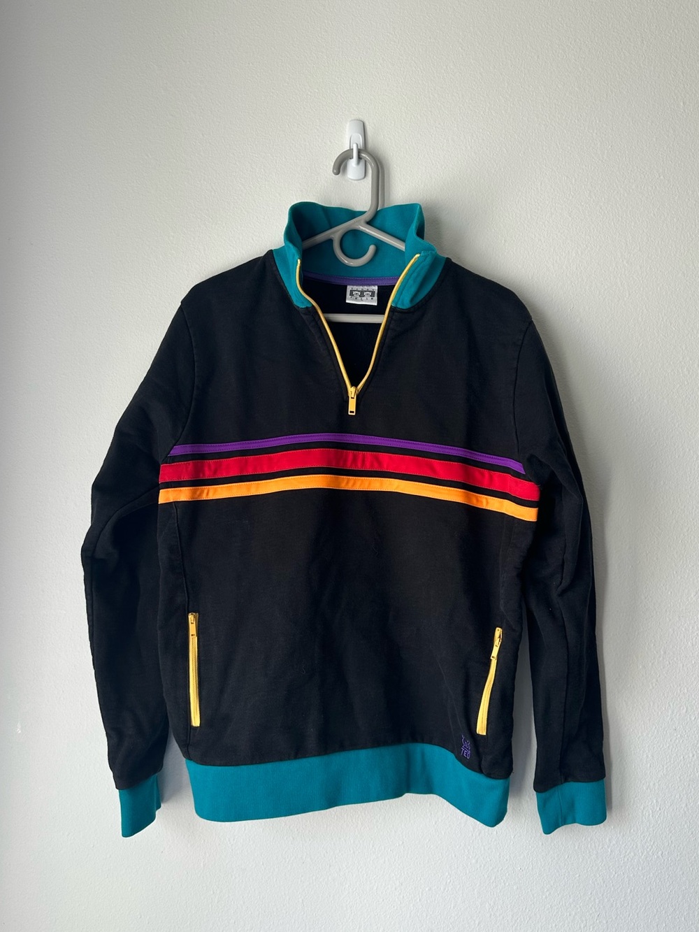 TEDDY FRESH// Quarter-Zip Fleece Pullover Sweatshirt Colorblock Stripe Size M